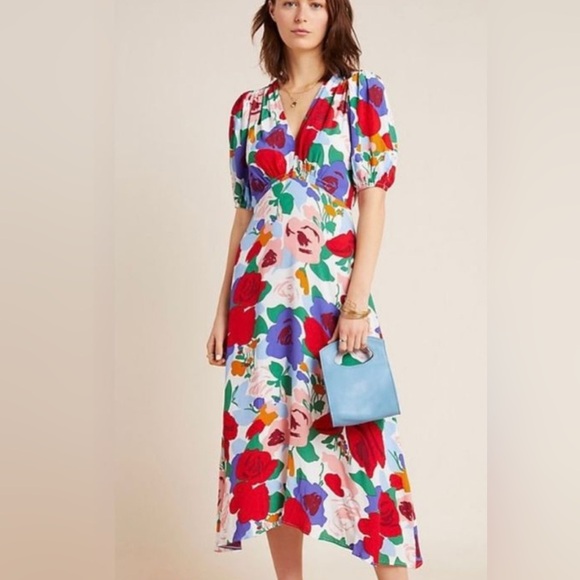 Classic & Best Love The Date  Floral Midi Dress Puff Sleeve  Size 4XL    Summer - Picture 1 of 16